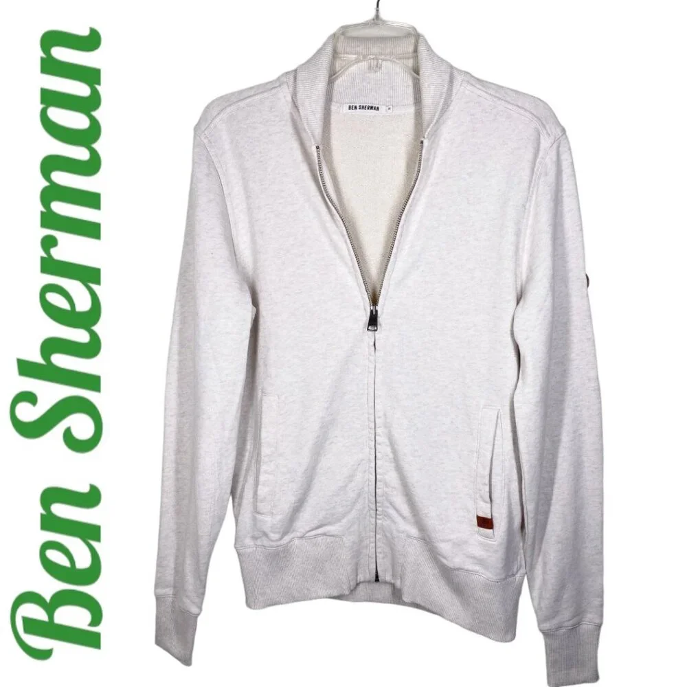 BEN SHERMAN 100% COTTON SHAWL COLLAR ELBOW PATCH GRANDPA CARDIGAN IVORY, Size XS